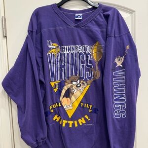 Vintage 90s Pro Spirit NFL Minnesota Vikings Looney Tunes Taz Full Tilt Hittin X